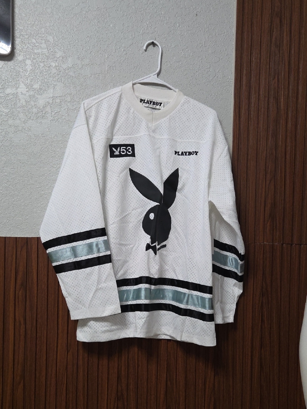 White Long-Sleeve Kids Jersey with Black Bunny Graphic Small Sz New W Tag [1041]